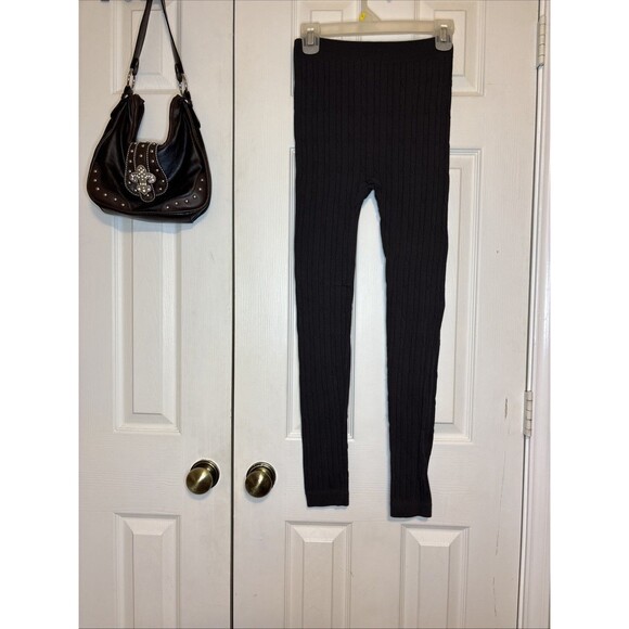French Laundry Women’s S/M Dark Brown Ribbed Knit Leggings Stretch Pull-On Pants - Picture 1 of 5